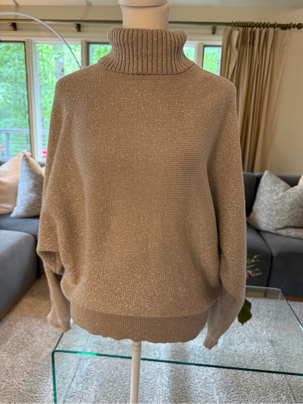 Philosophy Metallic Beige Turtleneck Sweater